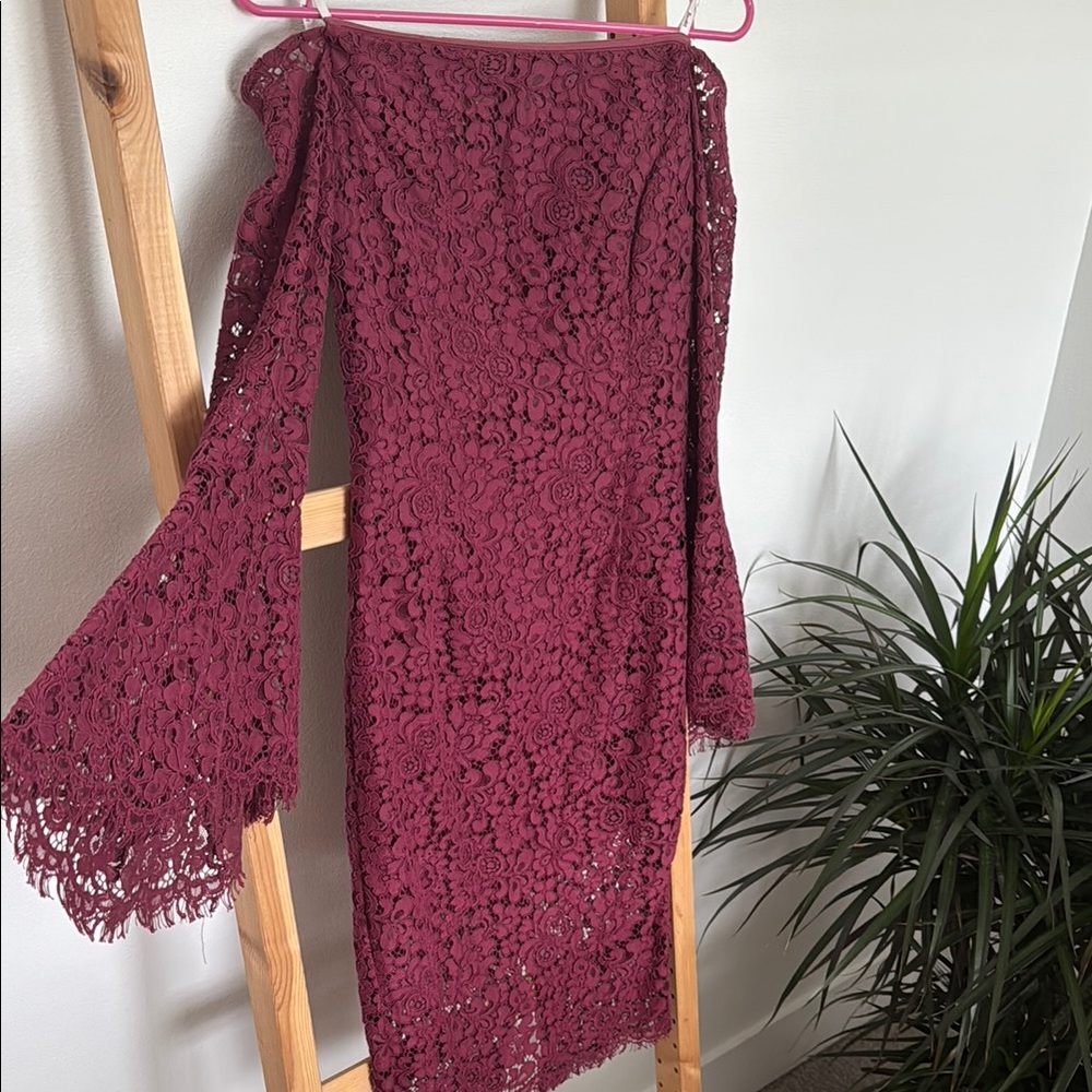 Burgundy Lace Off-Shoulder Dress